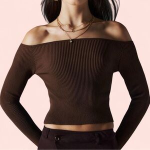 Silence + Noise Brown Off-the-Shoulder Sweater